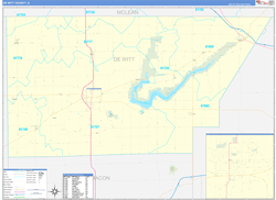 De Witt County, IL Wall Map Zip Code Basic Style 2024